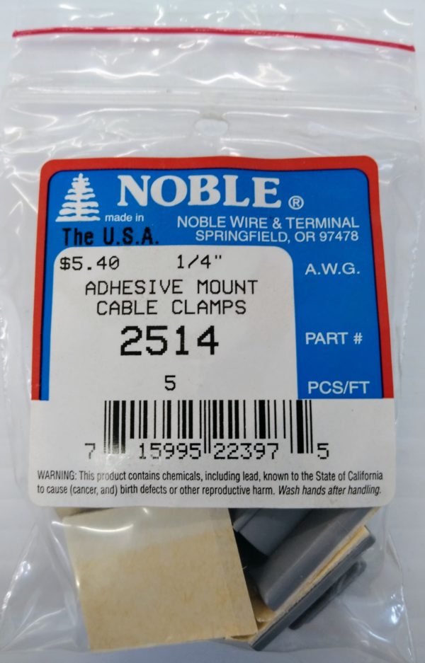 5 Count Top Quality Noble 1/4″ Adhesive Cable Clamp 2514