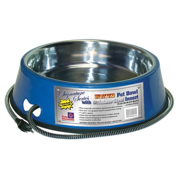 Stainless Steel Heated Pet Dish - 5 Qt (Blue)